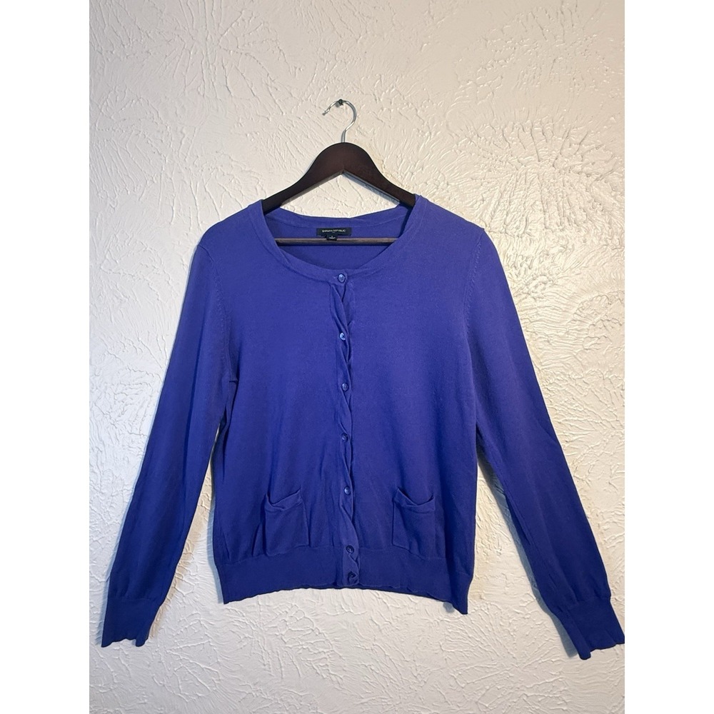 Banana Republic Women's L Purple Blue Button Front Cardigan Knit Pocket Sweater - Picture 3 of 8